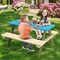 Kids Wooden Picnic Table Set with Built-in Benches and Stable Triangular Structure
